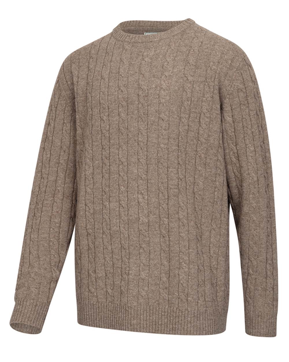 Oatmeal Marl Coloured Hoggs of Fife Mens Jedburgh II Cable Pullover on white background 