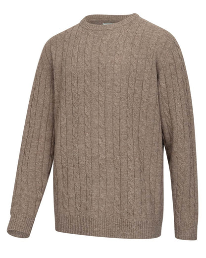 Oatmeal Marl Coloured Hoggs of Fife Mens Jedburgh II Cable Pullover on white background 