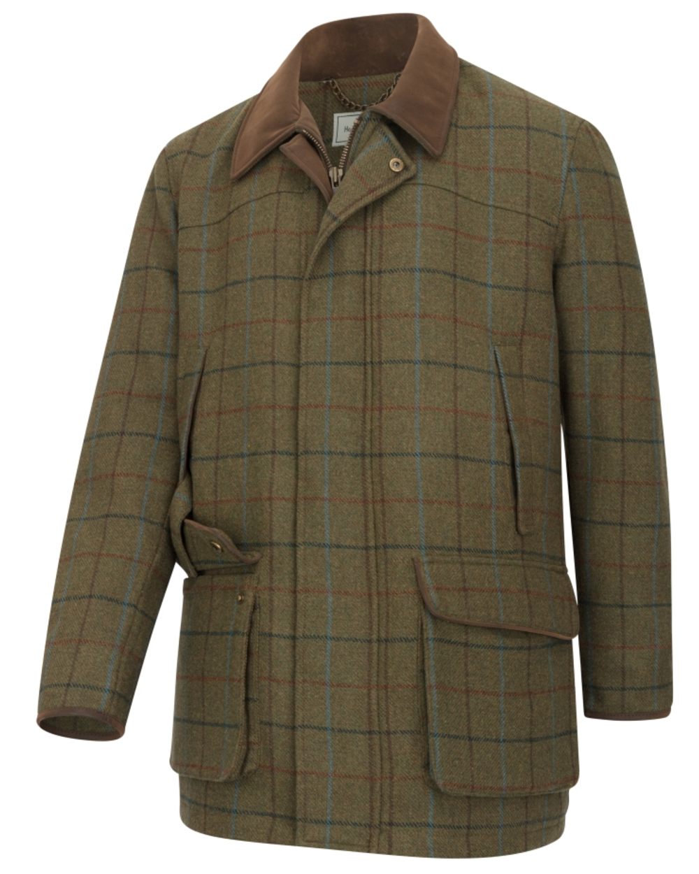 Green Blue coloured Hoggs of Fife Mens Kingussie Technical Tweed Field Coat on white background 