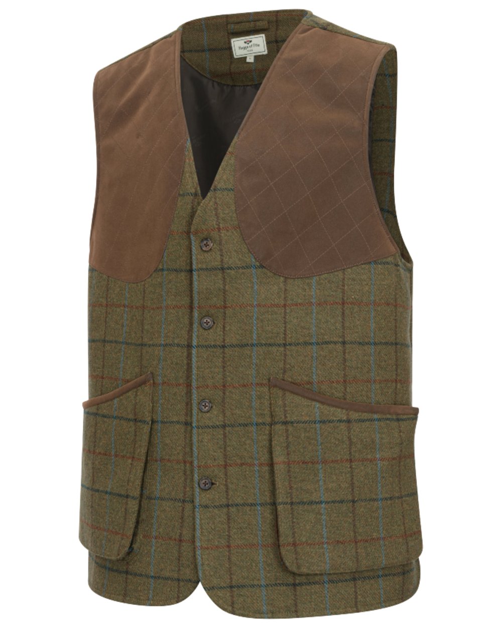 Green Blue coloured Hoggs of Fife Mens Kingussie Technical Tweed Field Waistcoat on white background 