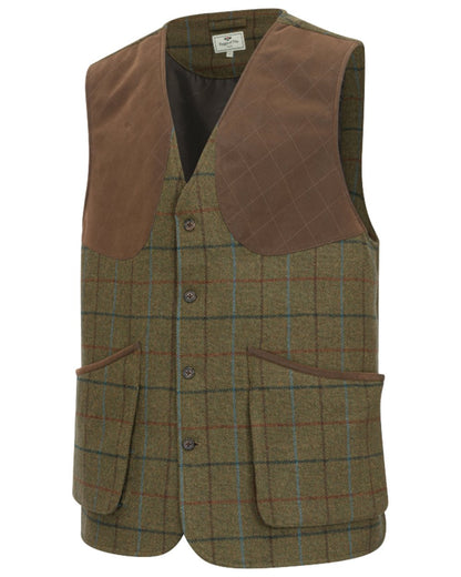 Green Blue coloured Hoggs of Fife Mens Kingussie Technical Tweed Field Waistcoat on white background 