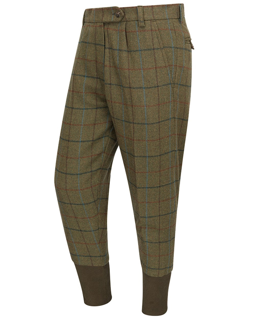 Green Blue coloured Hoggs of Fife Mens Kingussie Tweed Breeks on white background 