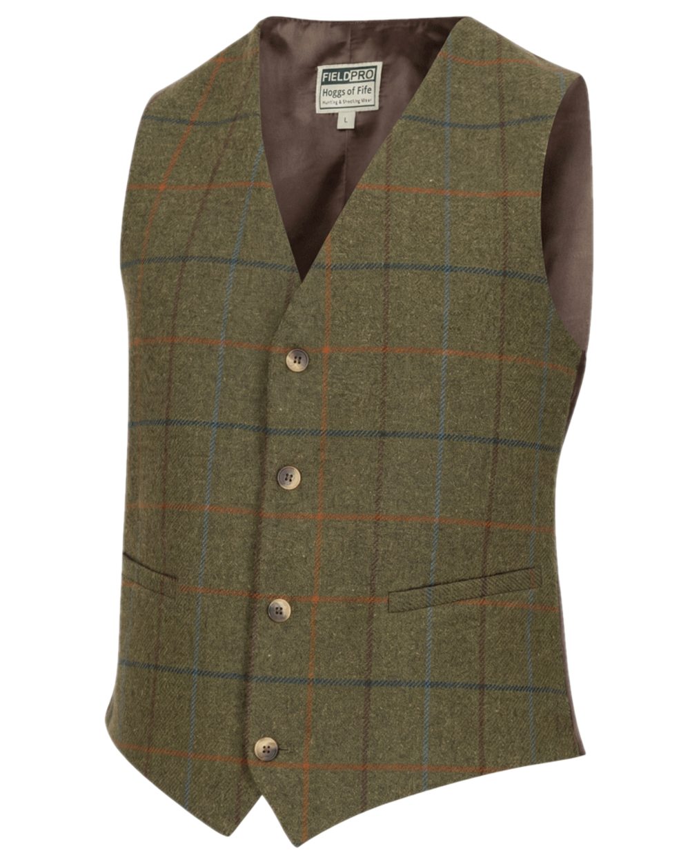 Green Blue Coloured Hoggs of Fife Mens Kingussie Tweed Dress Waistcoat on white background 