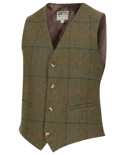 Green Blue Coloured Hoggs of Fife Mens Kingussie Tweed Dress Waistcoat on white background 