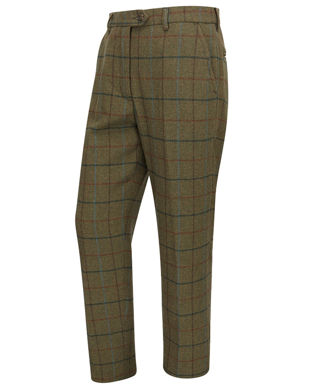 Green Blue coloured Hoggs of Fife Mens Kingussie Tweed Trousers on white background 