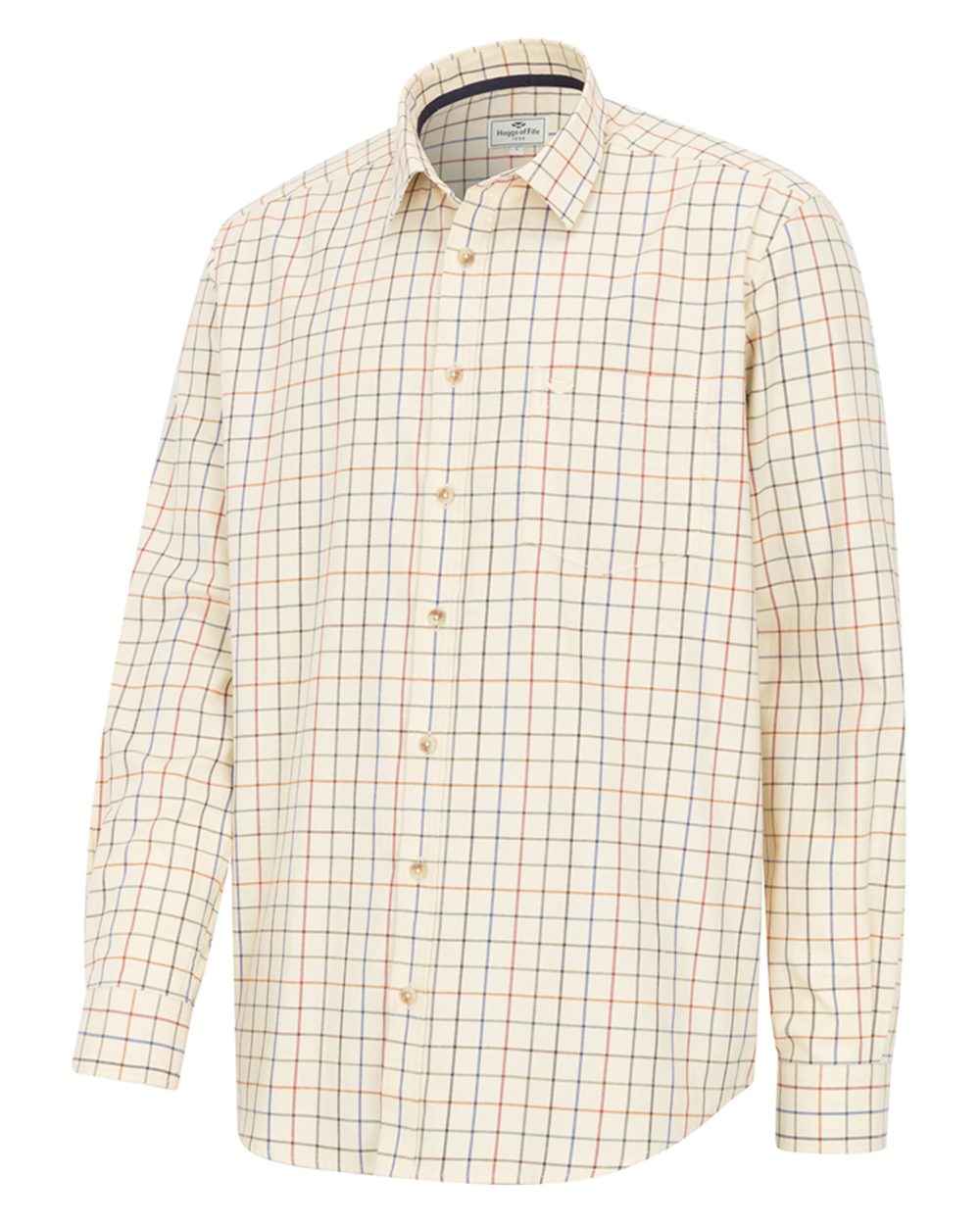 Barley Coloured Hoggs of Fife Mens Laird Premier Tattersall Shirt on white background 