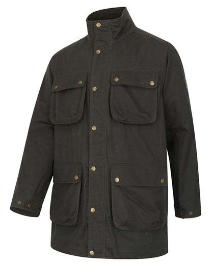 Dark Green coloured Hoggs of Fife Mens Linton Waxed Jacket on white background 