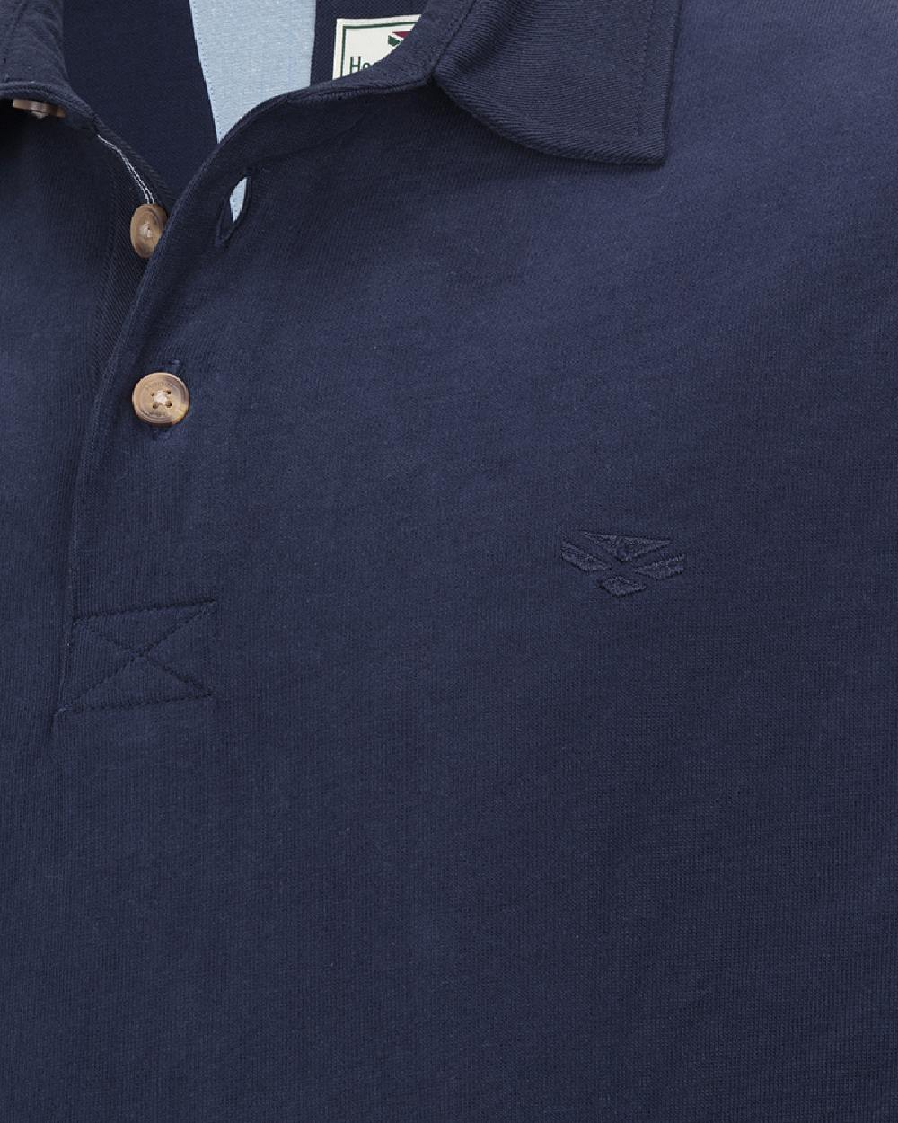 Navy Coloured Hoggs of Fife Mens Moffat Long Sleeve Rugby Shirt on white background 