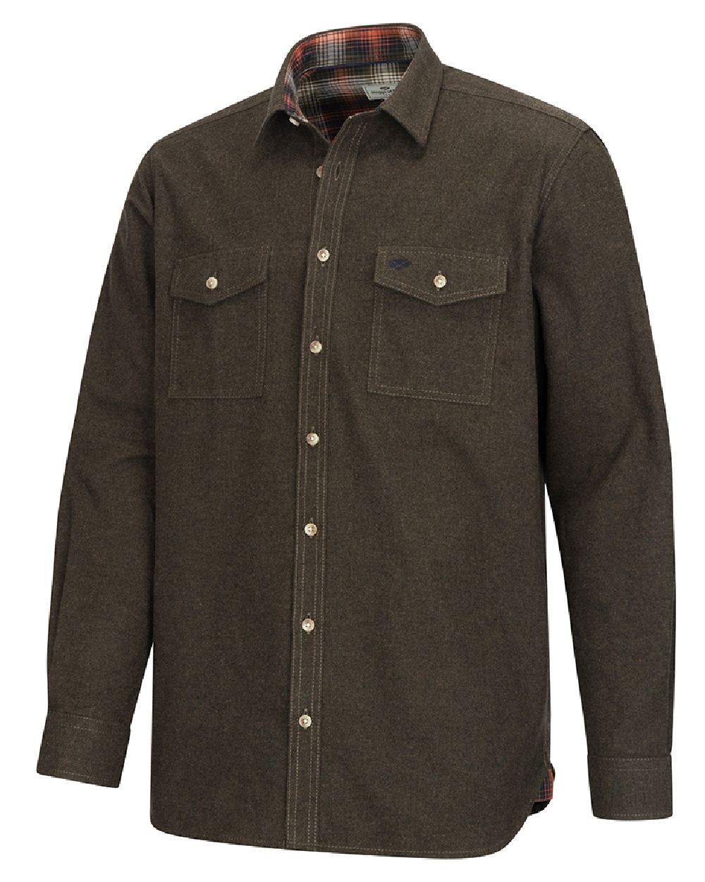 Loden Marl Coloured Hoggs of Fife Mens Moy Moleskin Shirt on white background 