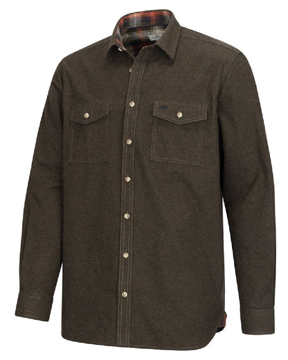 Loden Marl Coloured Hoggs of Fife Mens Moy Moleskin Shirt on white background 