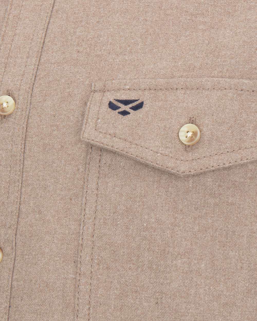 Oatmeal Coloured Hoggs of Fife Mens Moy Moleskin Shirt on white background 