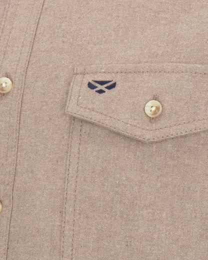 Oatmeal Coloured Hoggs of Fife Mens Moy Moleskin Shirt on white background 