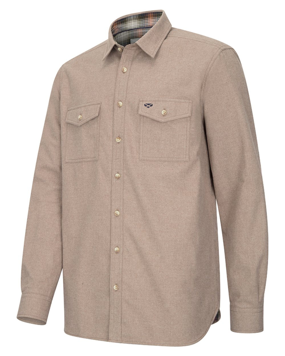 Oatmeal Coloured Hoggs of Fife Mens Moy Moleskin Shirt on white background 