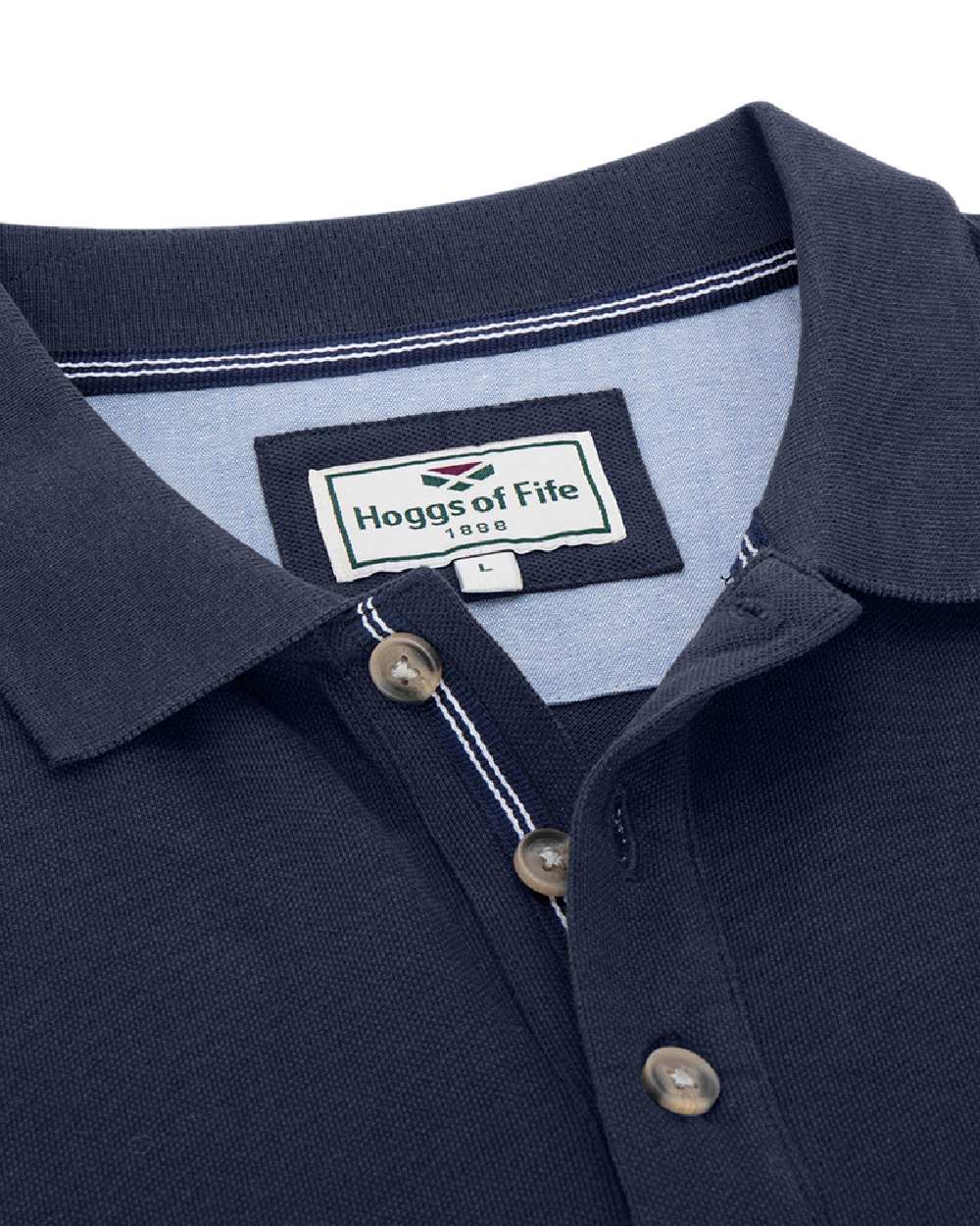 Navy Coloured Hoggs of Fife Mens Newton Pique Polo Shirt on white background 