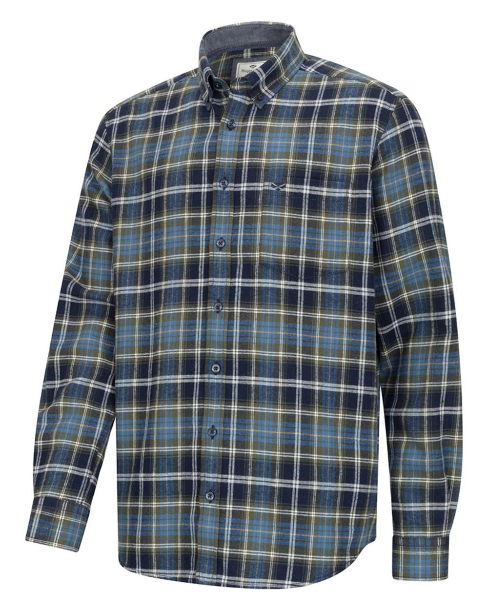 Green Blue Check Coloured Hoggs of Fife Mens Pitcairn Flannel Check Shirt on white background 