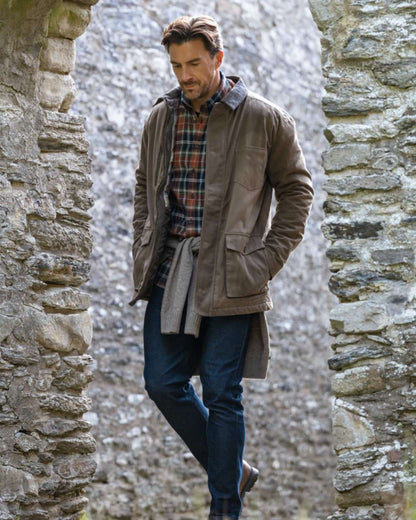 Green Rust Check Coloured Hoggs of Fife Mens Pitcairn Flannel Check Shirt on outdoor background 