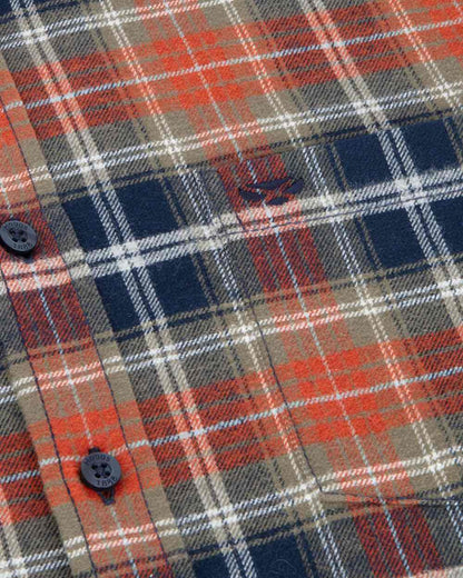 Green Rust Check Coloured Hoggs of Fife Mens Pitcairn Flannel Check Shirt on white background 