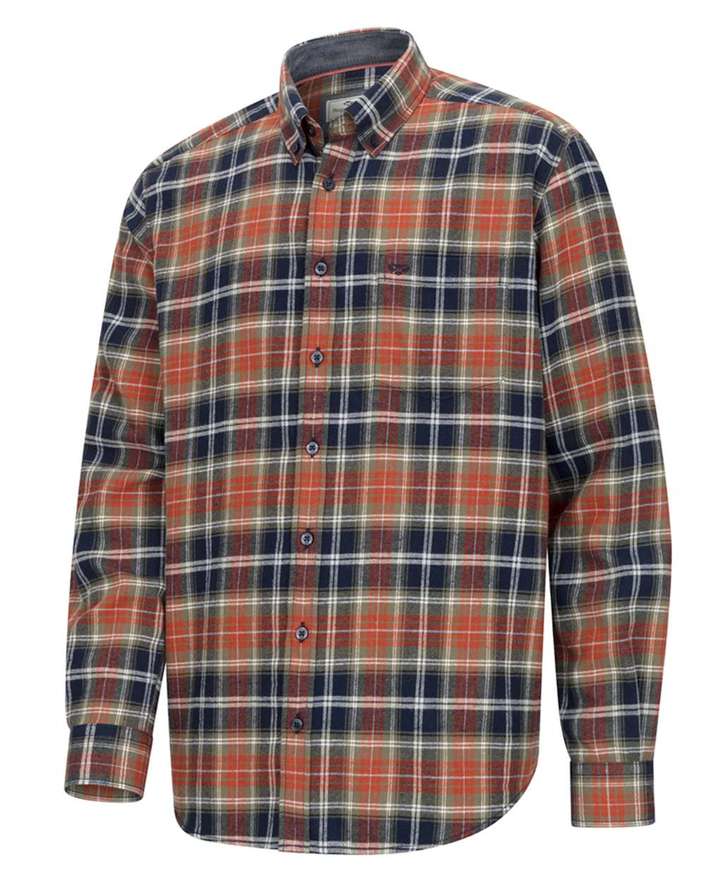 Green Rust Check Coloured Hoggs of Fife Mens Pitcairn Flannel Check Shirt on white background 