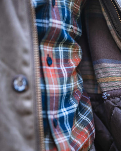 Green Rust Check Coloured Hoggs of Fife Mens Pitcairn Flannel Check Shirt on outdoor background 