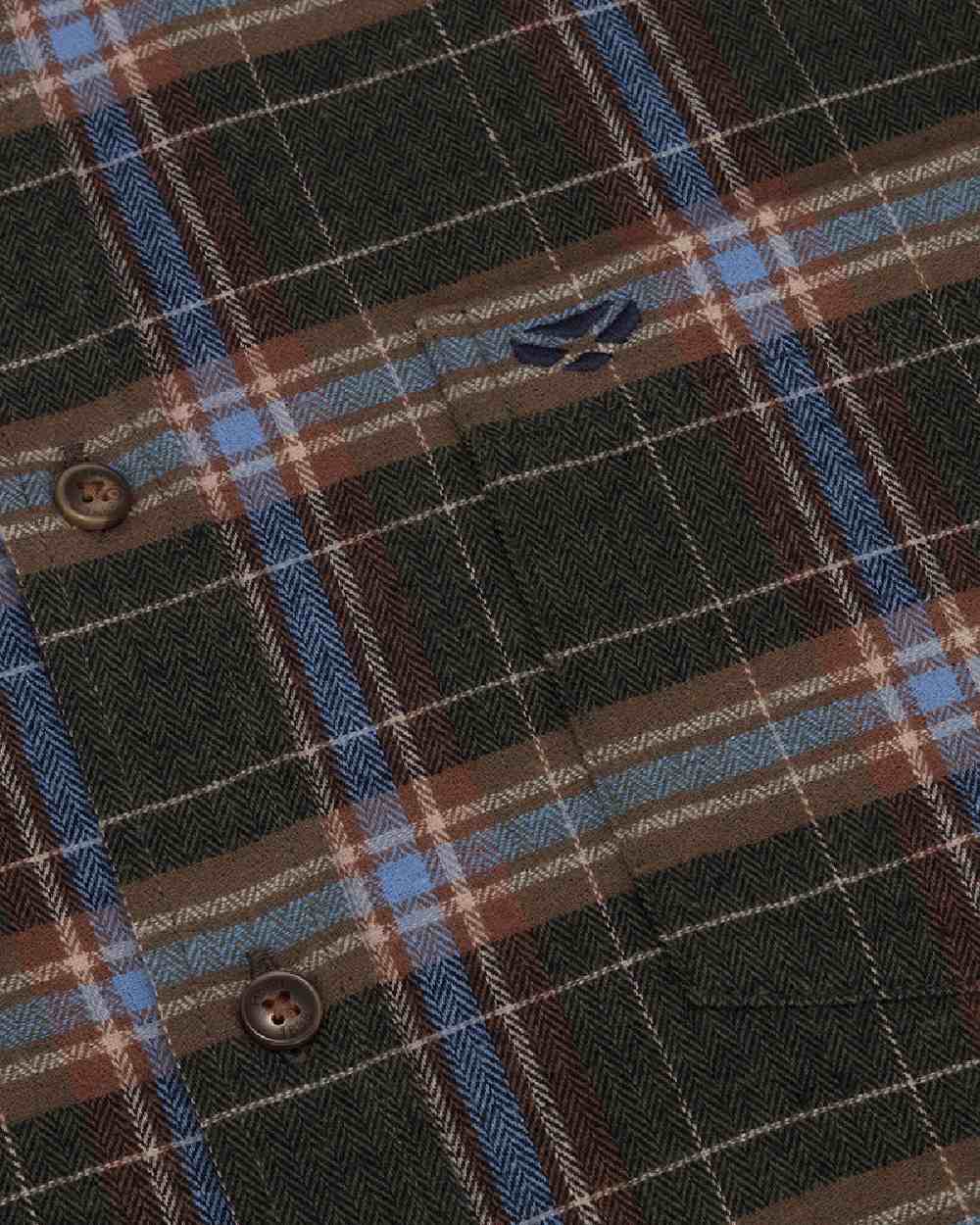 Thyme Cobblestone coloured Hoggs of Fife Pitlessie Button Down Flannel Shirt on white background 
