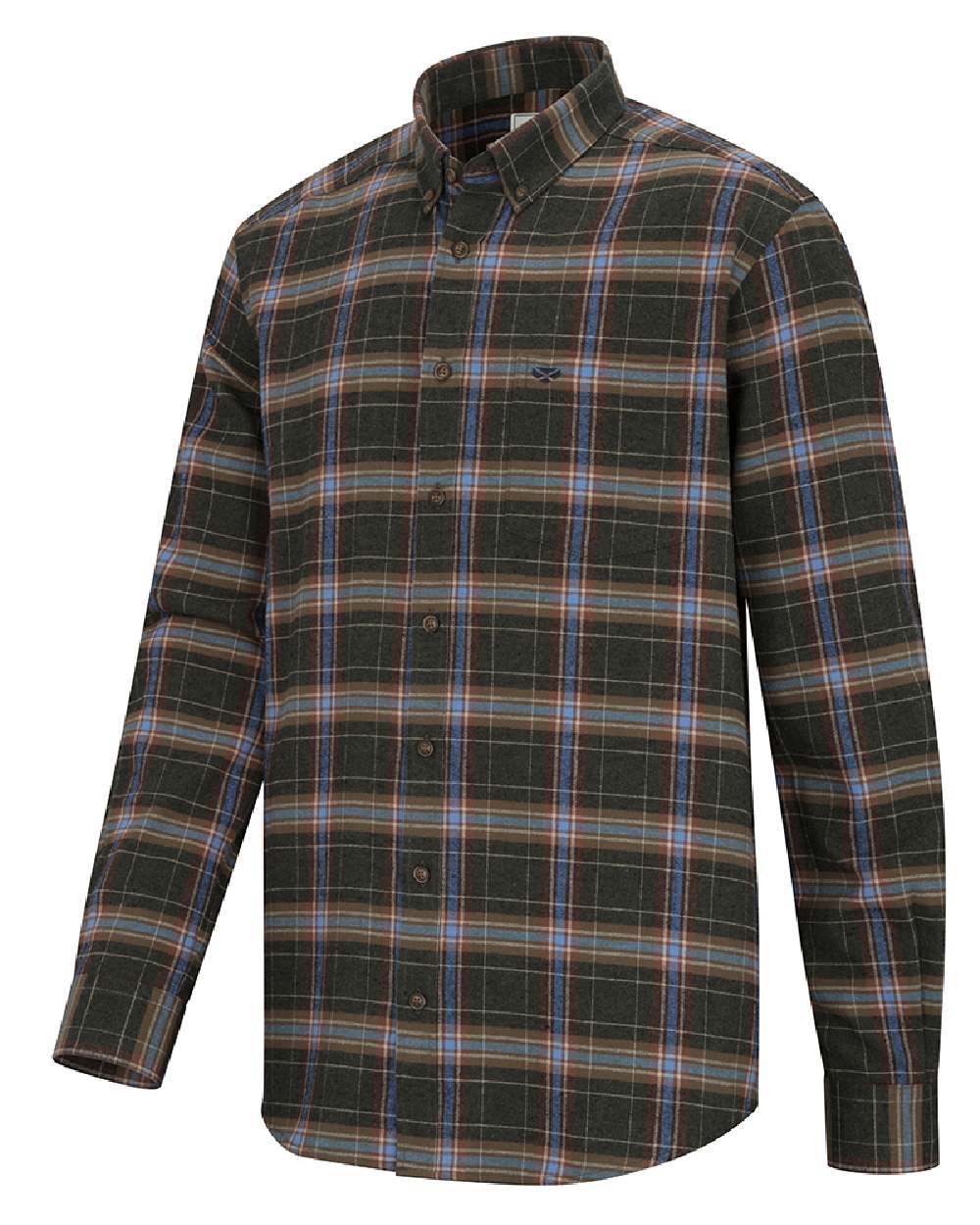 Thyme Cobblestone coloured Hoggs of Fife Pitlessie Down Flannel Shirt on white background 