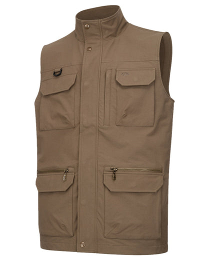 Khaki Coloured Hoggs of Fife Mens Rothesay Utility Gilet on white background 