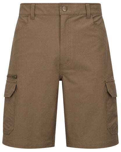 Khaki coloured Hoggs of Fife Mens Rothesay Utility Shorts on white background 