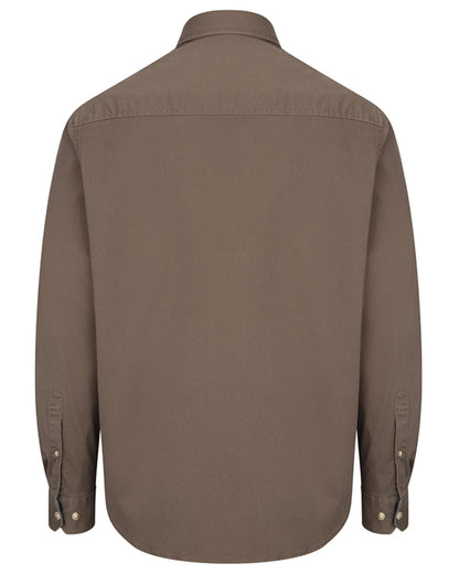 Khaki Green coloured Hoggs of Fife Mens Thornton Twill Shirt on white background 