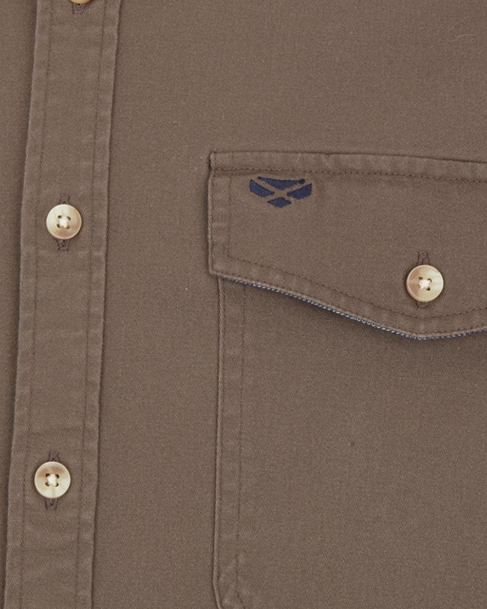 Khaki Green coloured Hoggs of Fife Mens Thornton Twill Shirt on white background 