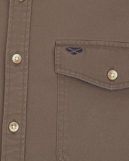 Khaki Green coloured Hoggs of Fife Mens Thornton Twill Shirt on white background 