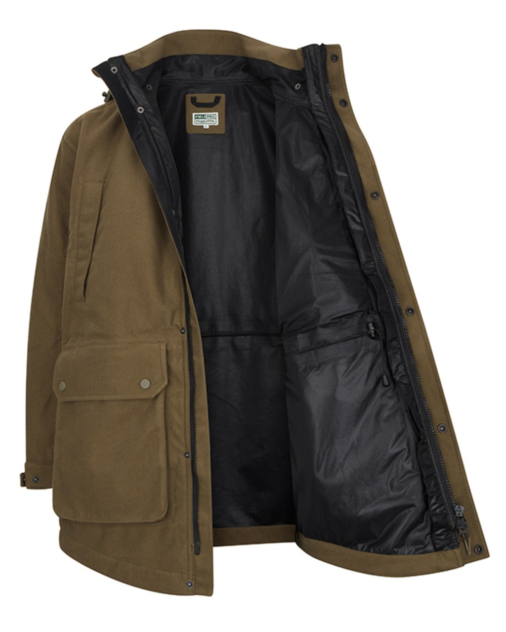 Olive coloured Hoggs of Fife Mens Torness Trilaminate 3-In-1 Jacket on white background 