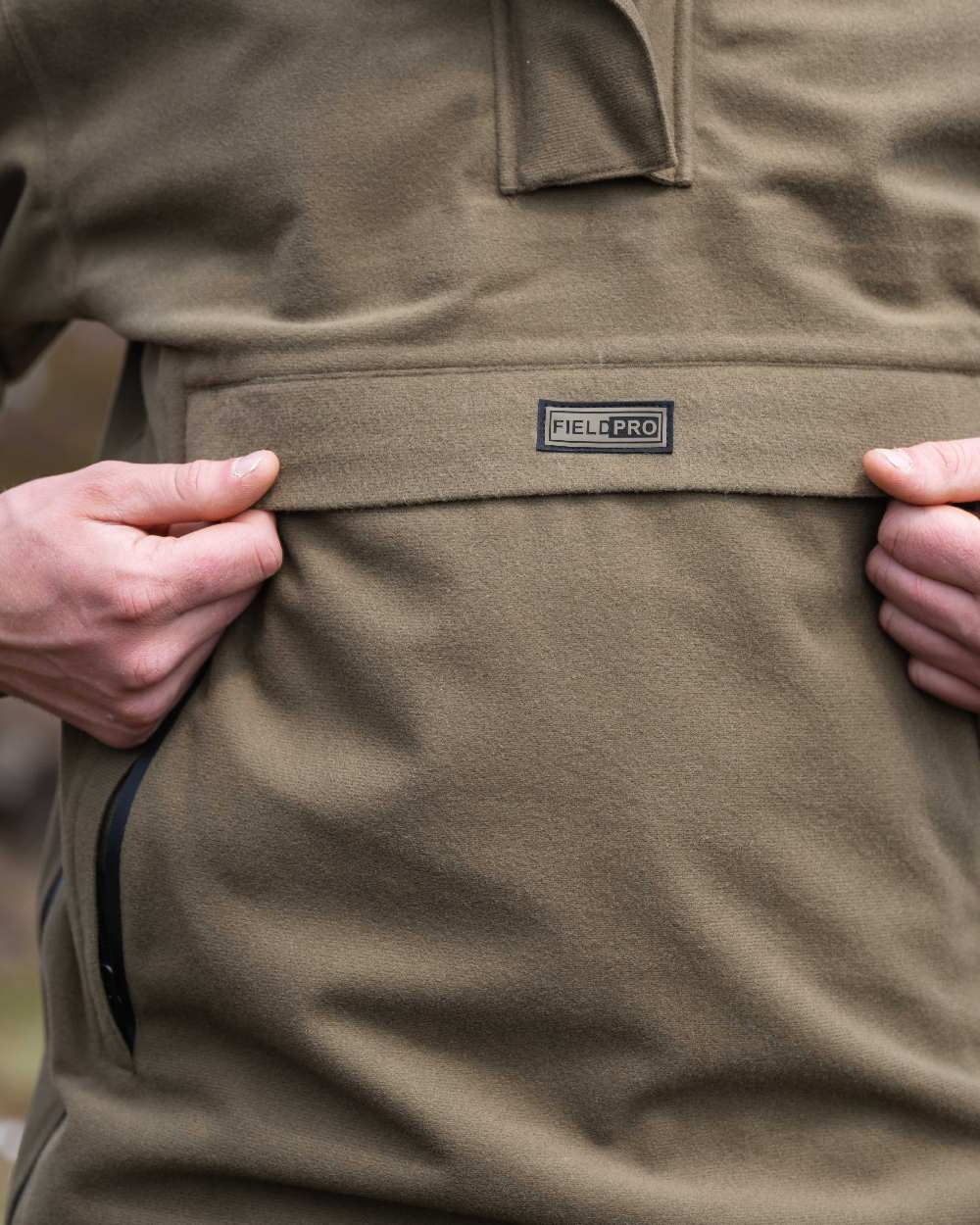 Olive Coloured Hoggs of Fife Mens Torness Trilaminate Waterproof Smock on sky background 