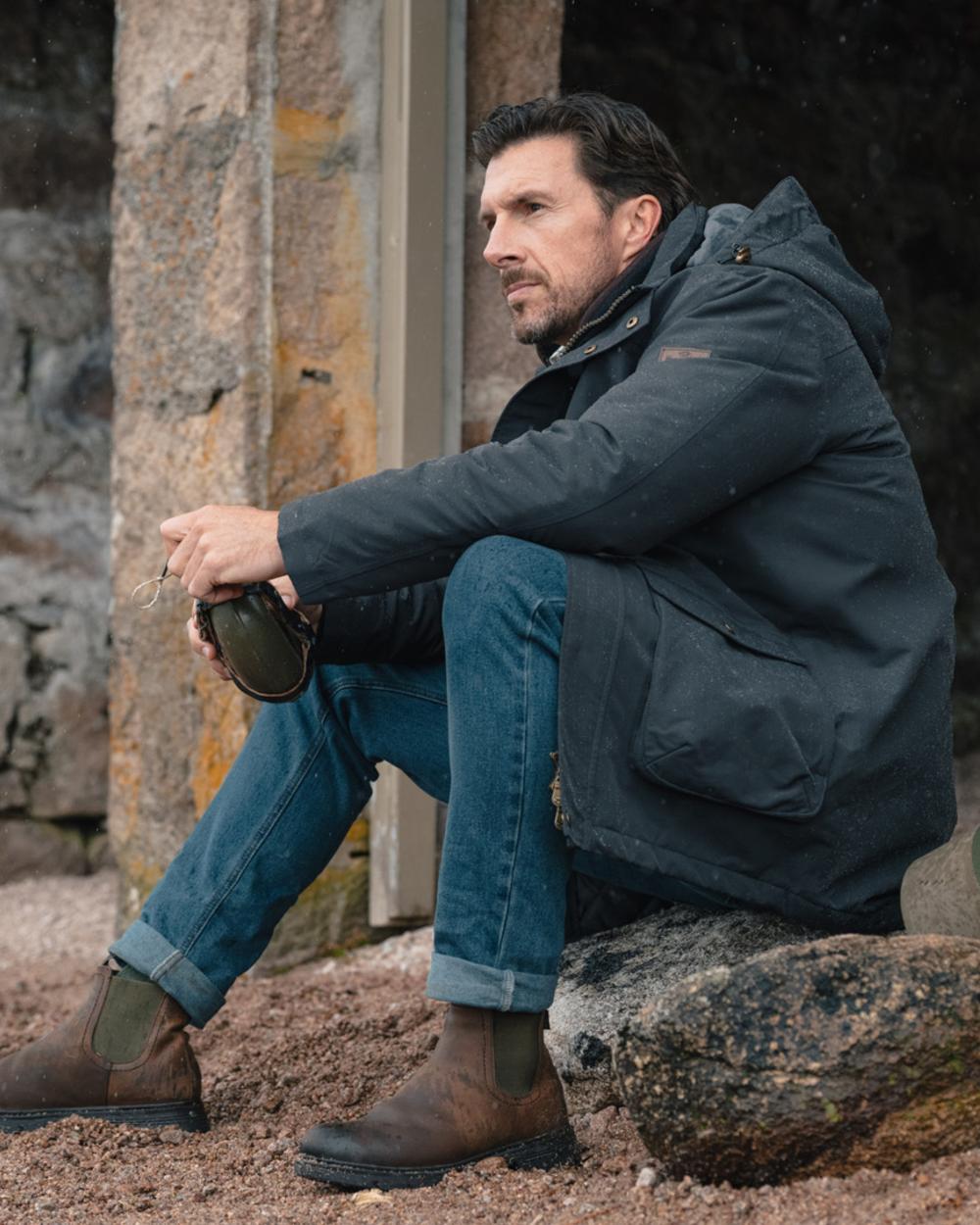 Charcoal Coloured Hoggs of Fife Mens Walker Long Coat Shirt outdoor 