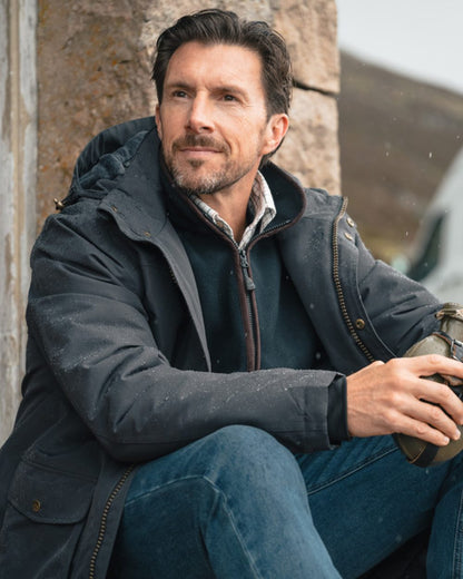 Charcoal Coloured Hoggs of Fife Mens Walker Long Coat Shirt outdoor 