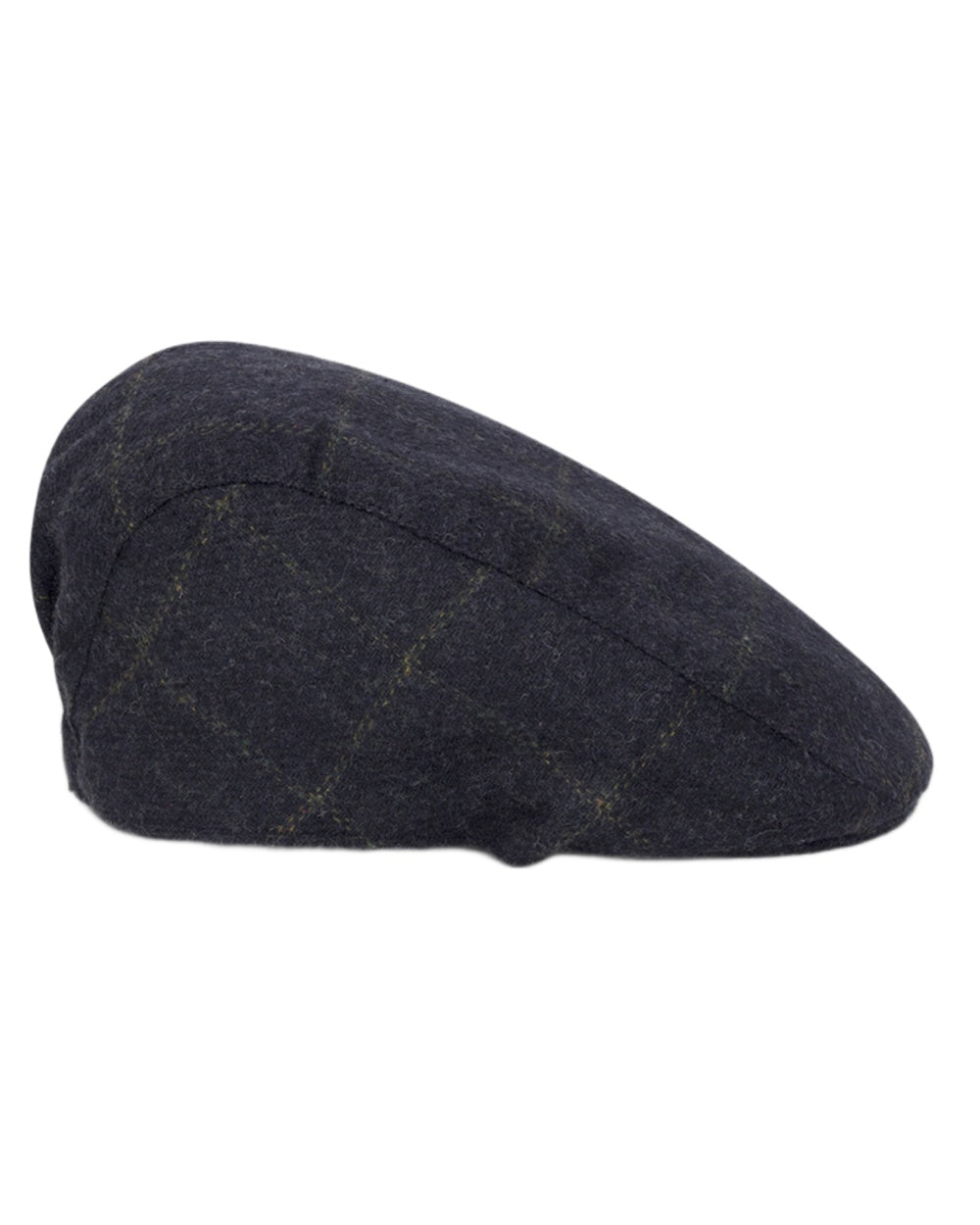 Navy Check Coloured Hoggs of Fife Mens Windowpane Waterproof Tweed Hat on white background 