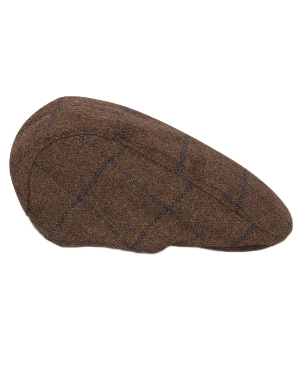 Brown Navy Coloured Hoggs of Fife Mens Windowpane Waterproof Tweed Hat on white background 