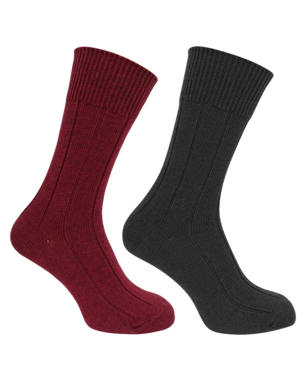 Green Burgundy Coloured Hoggs of Fife Merino Brogue Country Socks Twin Pack on white background 