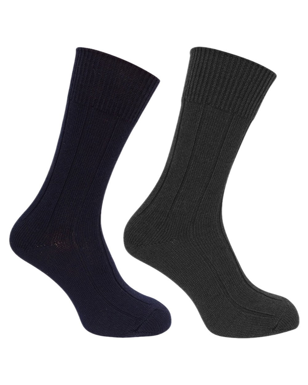 Navy Grey Coloured Hoggs of Fife Merino Brogue Country Socks Twin Pack on white background 