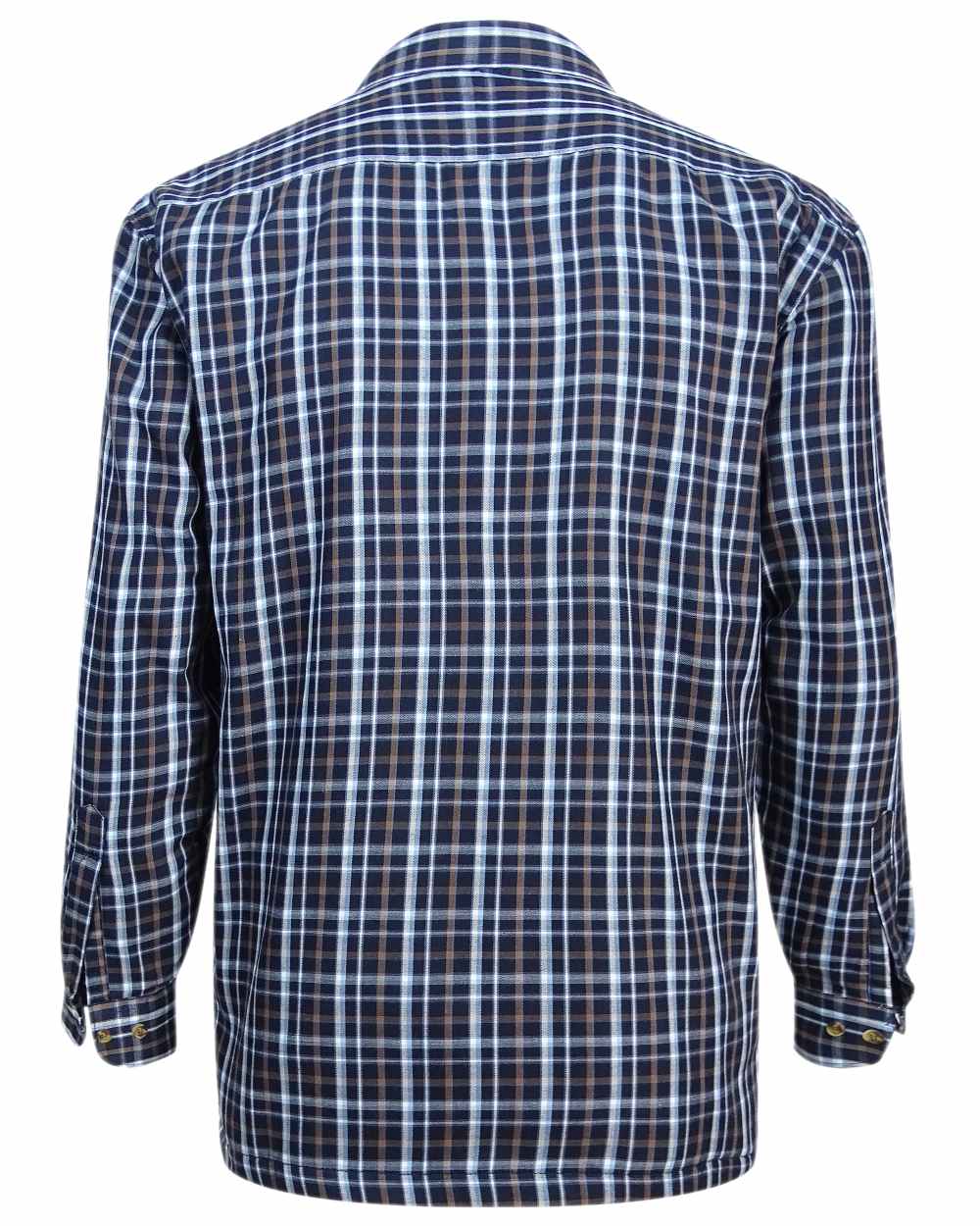 Bark Navy Brown Check Coloured Hoggs of Fife Micro Fleece Lined Shirt on white background 