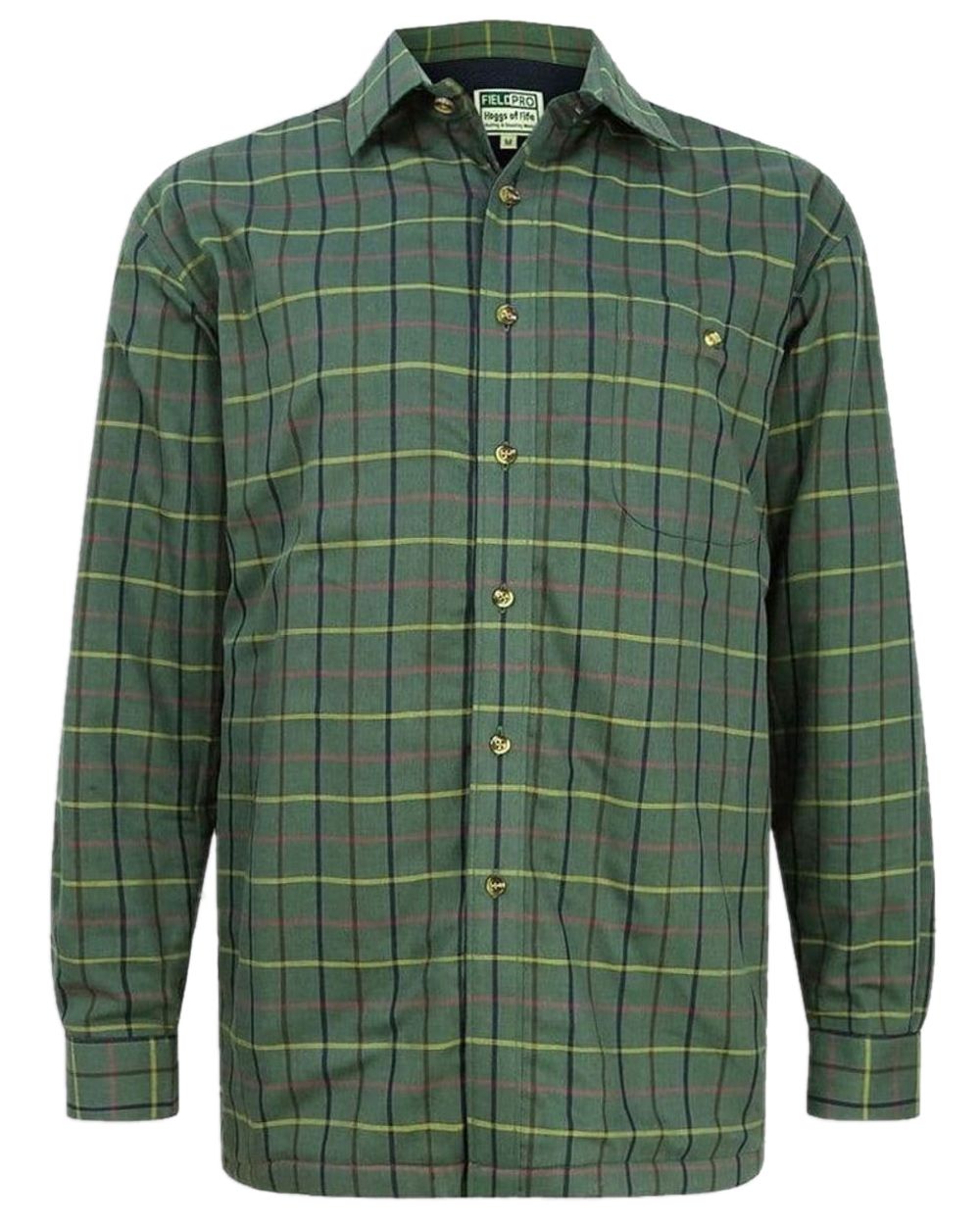 Beech Green Check Coloured Hoggs of Fife Micro Fleece Lined Shirt on white background 