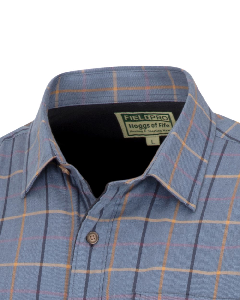 Blackthorn Sky Blue Check Coloured Hoggs of Fife Micro Fleece Lined Shirt on white background 