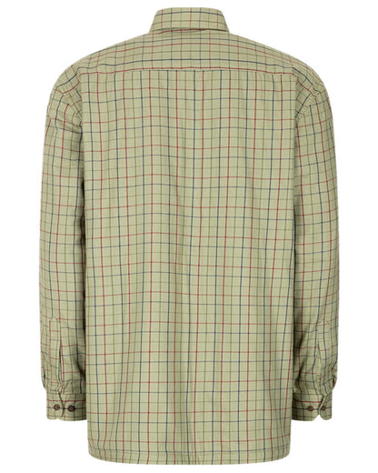 Boxwood Green Tattersall Coloured Hoggs of Fife Micro Fleece Lined Shirt on white background 