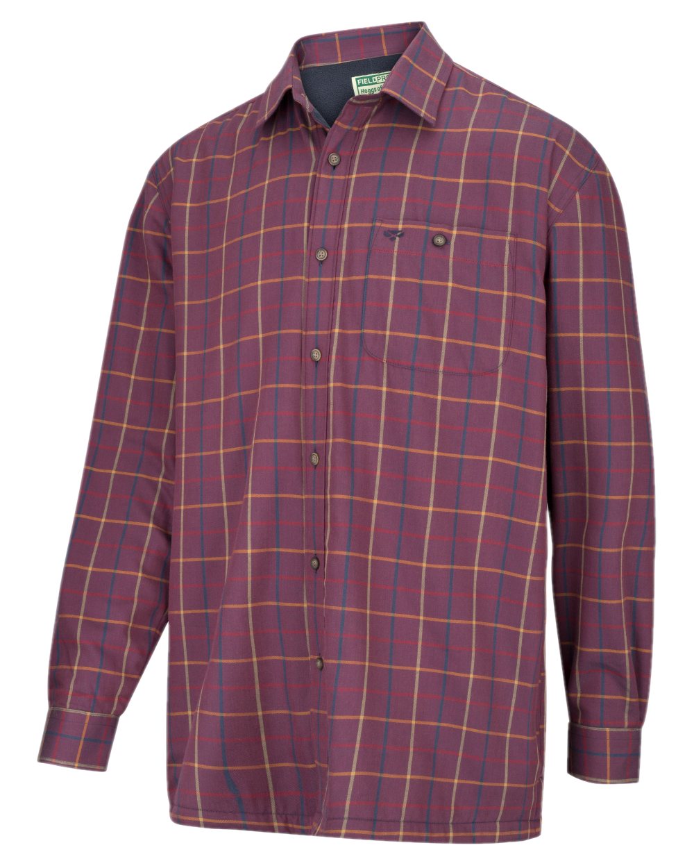 Bramble Wine Check Coloured Hoggs of Fife Micro Fleece Lined Shirt on white background 