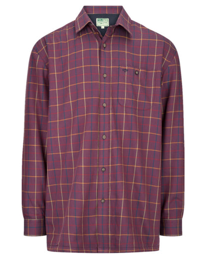 Bramble Wine Check Coloured Hoggs of Fife Micro Fleece Lined Shirt on white background 