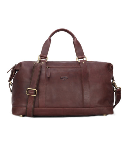 Conker Coloured Hoggs of Fife Monarch Leather Carryon Holdall on white background 