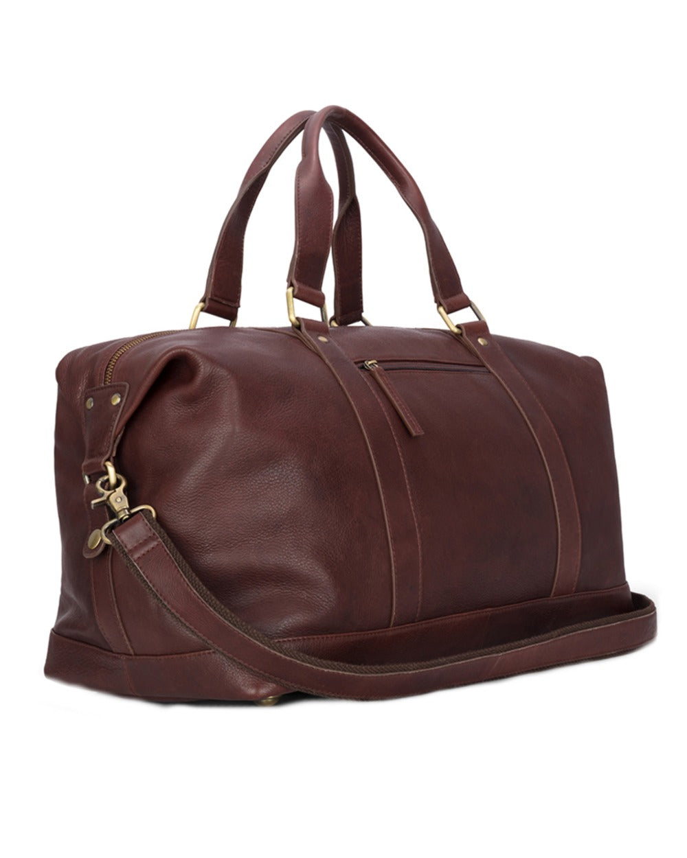 Conker Coloured Hoggs of Fife Monarch Leather Carryon Holdall on white background 