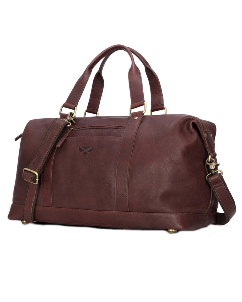 Conker Coloured Hoggs of Fife Monarch Leather Carryon Holdall on white background 