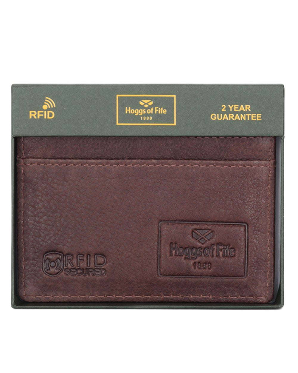 Conker Coloured Hoggs of Fife Monarch Leather Credit Card Holder on white background 