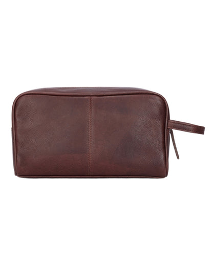 Conker Coloured Hoggs of Fife Monarch Leather Wash Bag on white background 