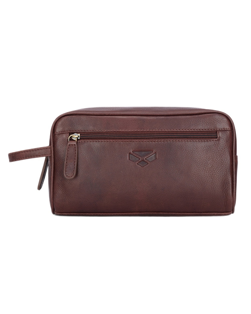 Conker Coloured Hoggs of Fife Monarch Leather Wash Bag on white background 